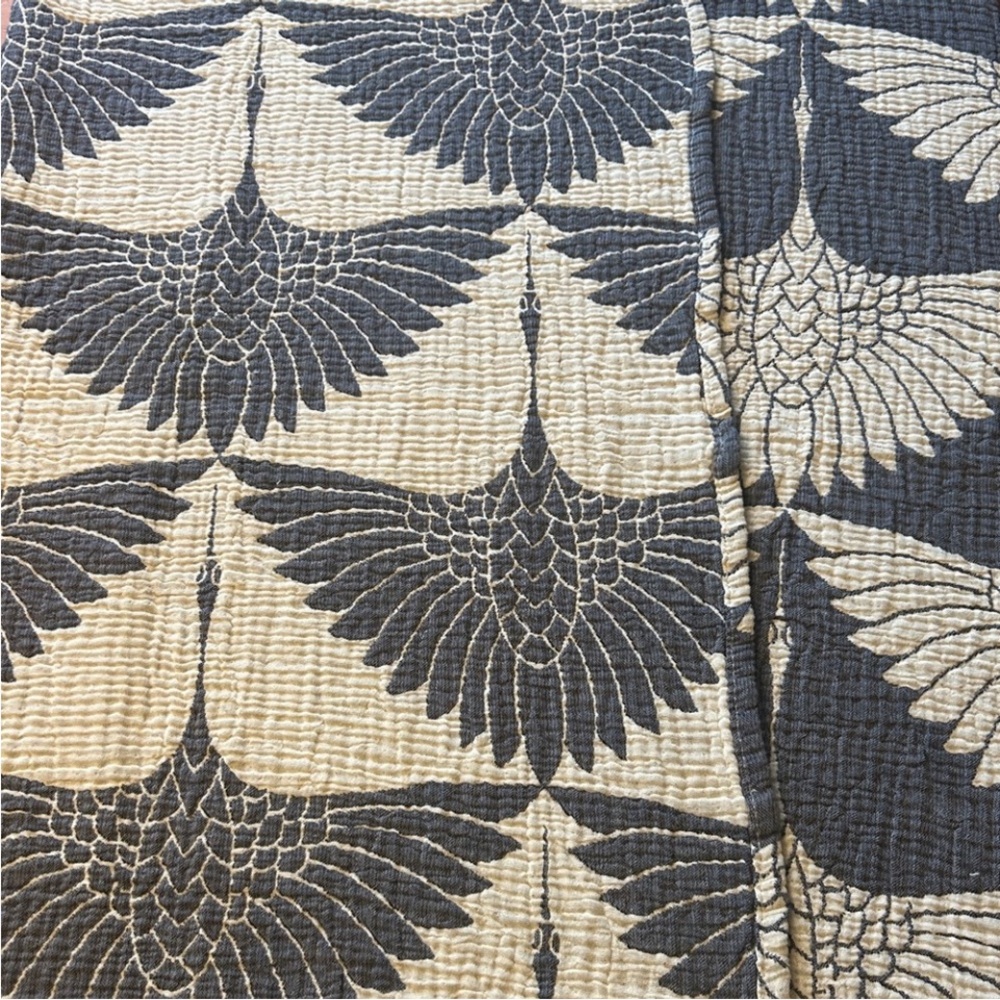 Flock Birds in Flight Cranes Throw Blanket 55x77 Luxury 100% Turkish Cotton NAVY - Picture 4 of 16